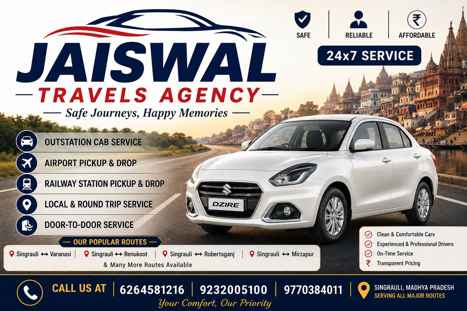 Official Jaiswal Travels Fleet Maruti Dzire Poster